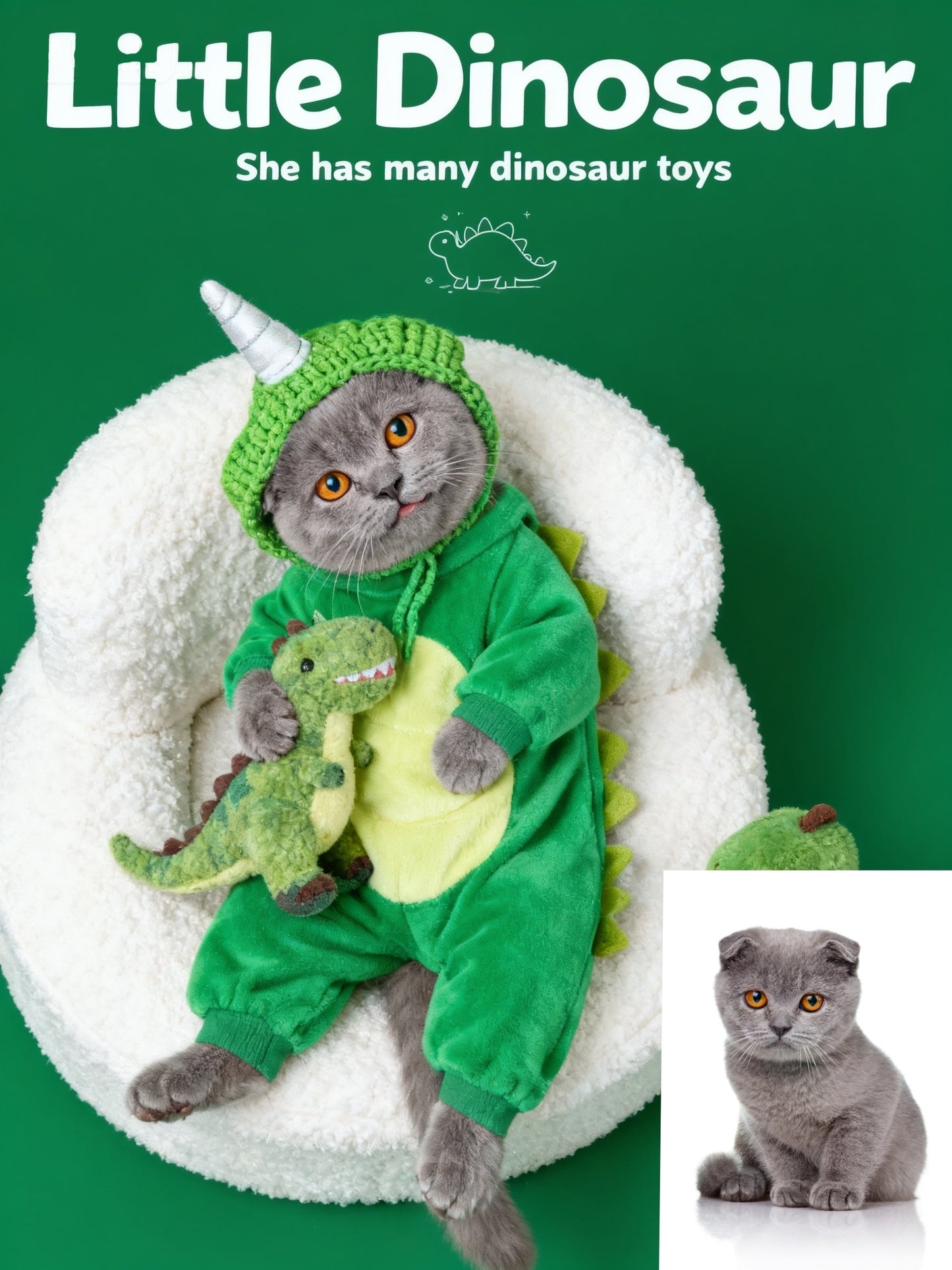 The Dino Darling Custom Pet Portrait, Cute Little Dinosaur Costume Art for Kids & Pet Lovers
