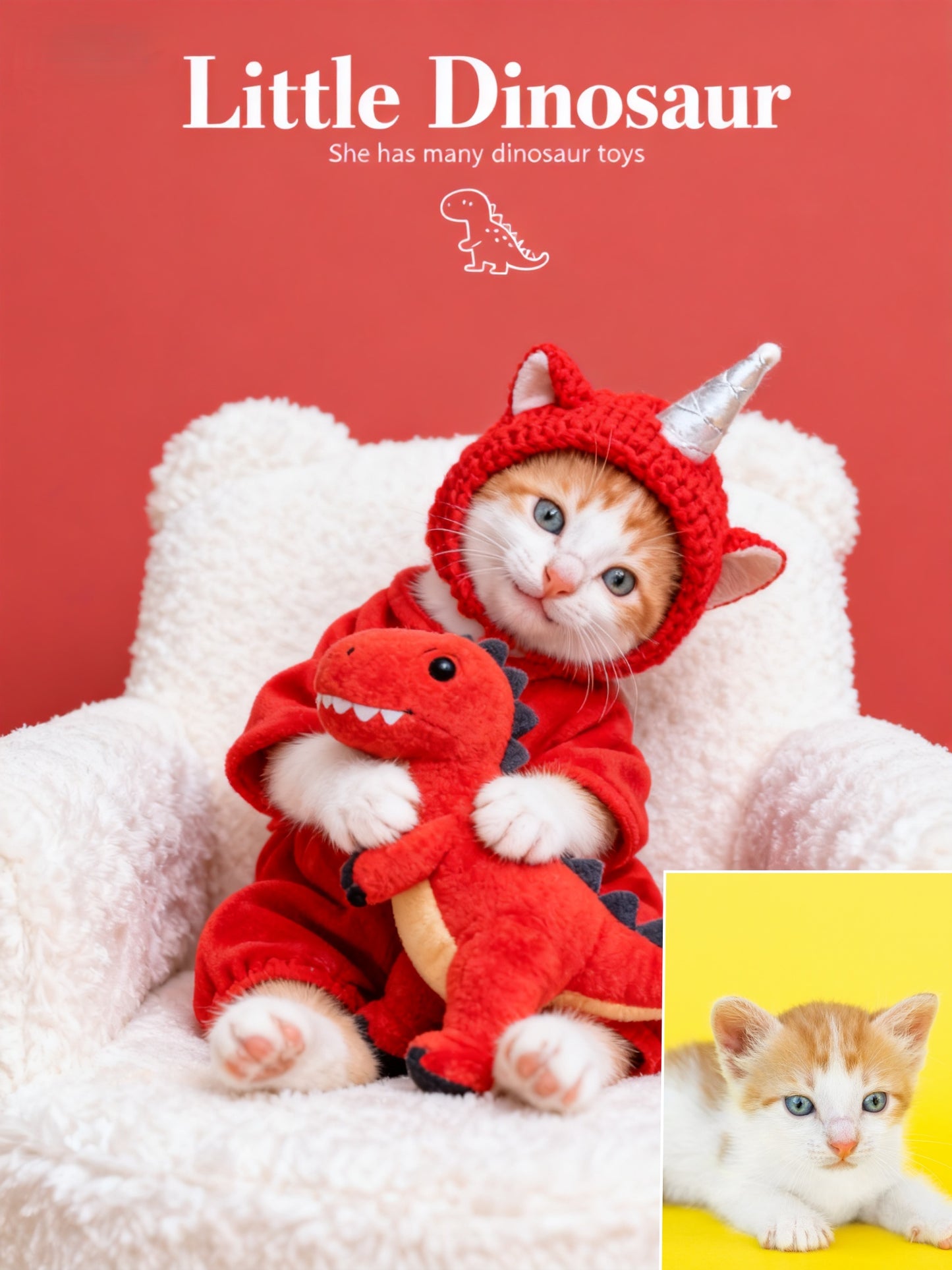 The Dino Darling Custom Pet Portrait, Cute Little Dinosaur Costume Art for Kids & Pet Lovers