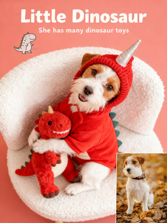 The Dino Darling Custom Pet Portrait, Cute Little Dinosaur Costume Art for Kids & Pet Lovers