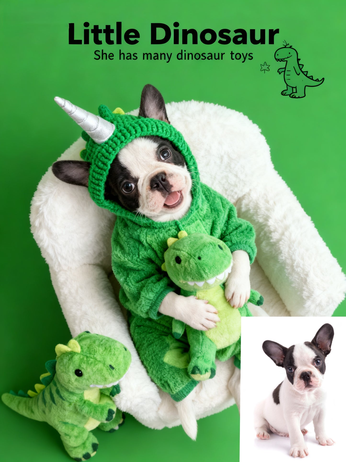 The Dino Darling Custom Pet Portrait, Cute Little Dinosaur Costume Art for Kids & Pet Lovers