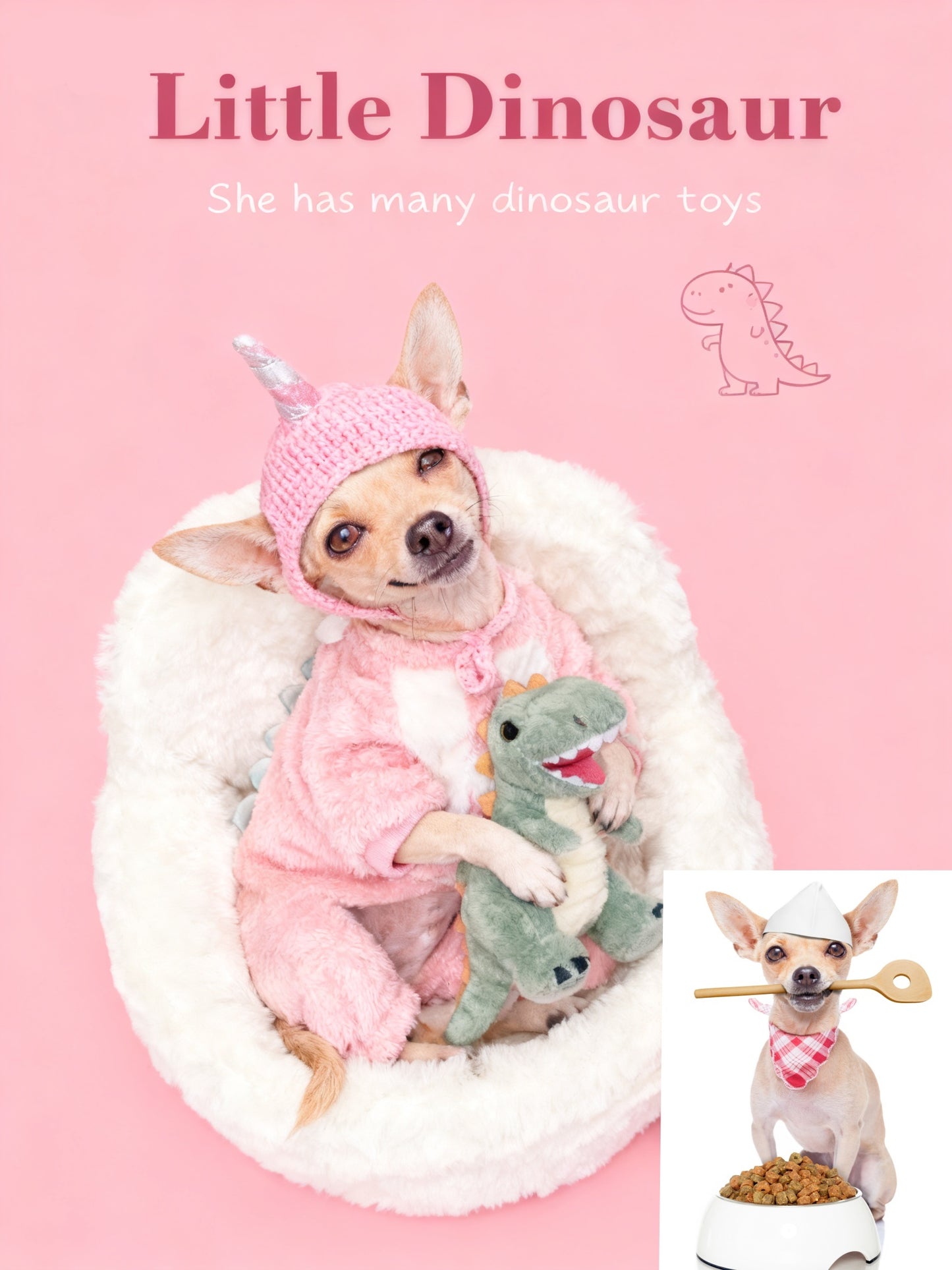 The Dino Darling Custom Pet Portrait, Cute Little Dinosaur Costume Art for Kids & Pet Lovers