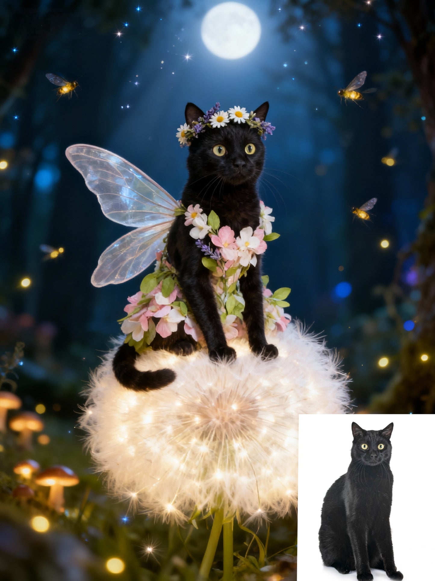 Moonlight Fairy Pet Portrait, Custom Mystical Art Gift
