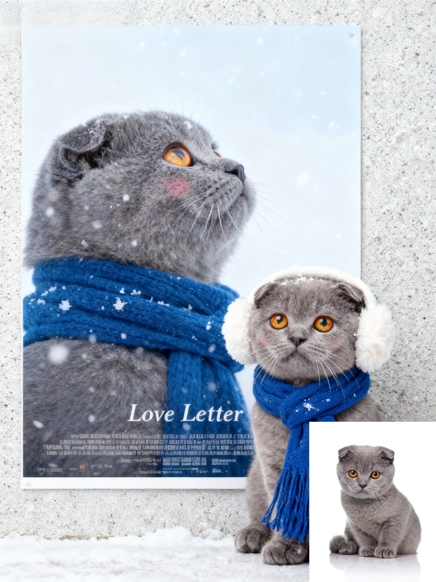 Winter Love Letter Pet Portrait, Custom Cozy Art Gift