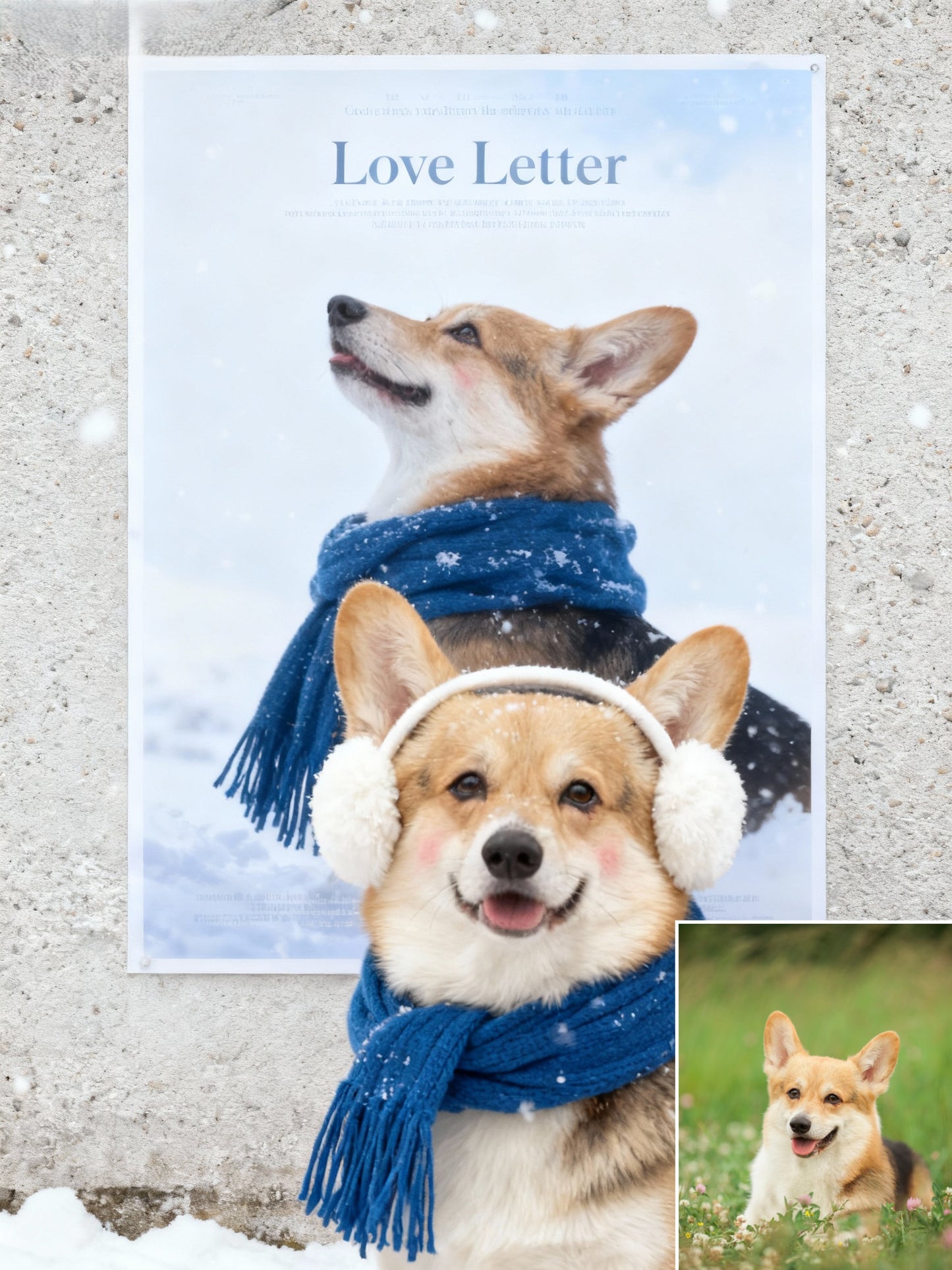 Winter Love Letter Pet Portrait, Custom Cozy Art Gift