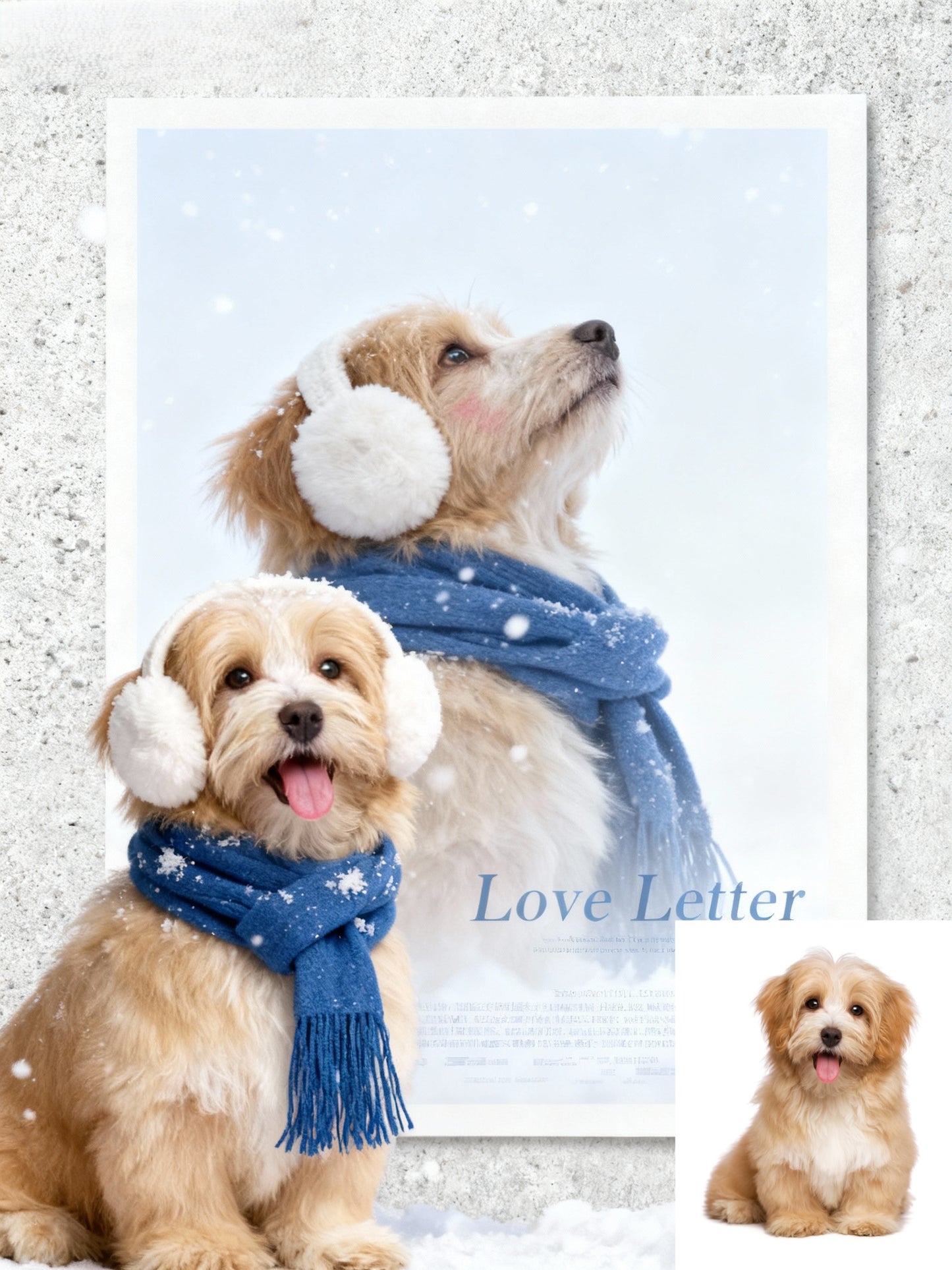 Winter Love Letter Pet Portrait, Custom Cozy Art Gift