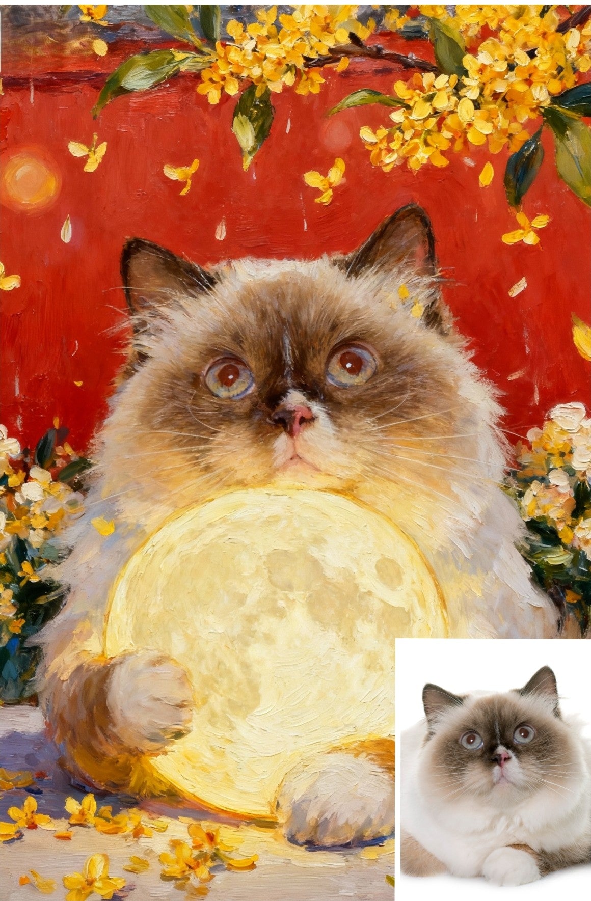 Custom Pet Portrait, Moonlit Osmanthus Bloom, Ethereal Art Gift