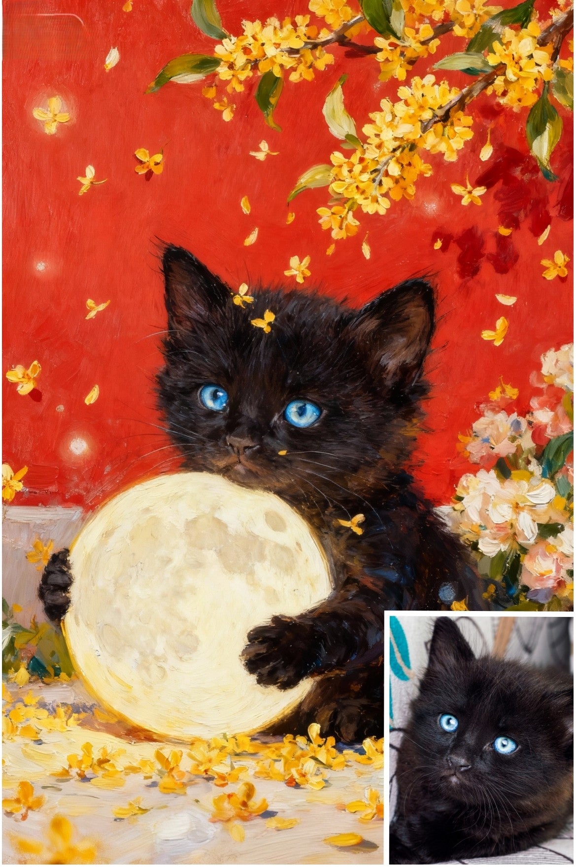 Custom Pet Portrait, Moonlit Osmanthus Bloom, Ethereal Art Gift