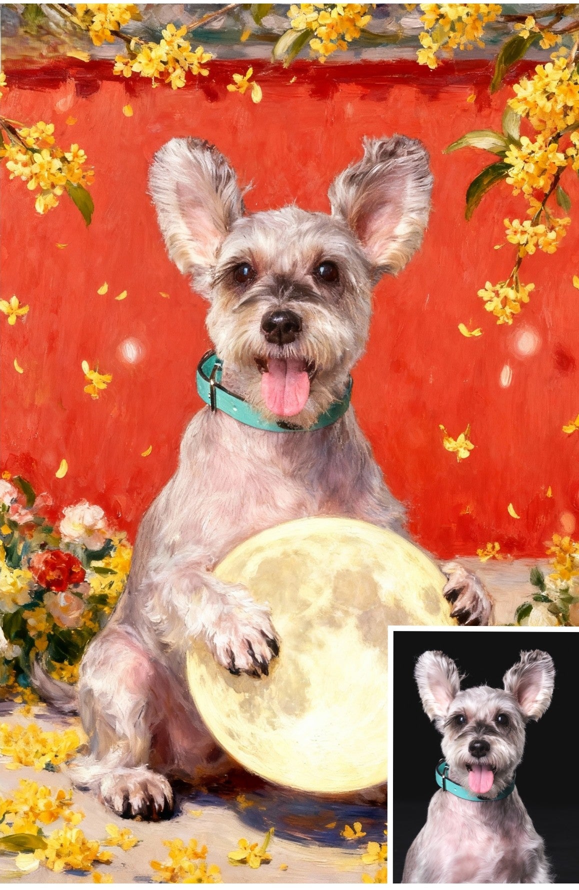 Custom Pet Portrait, Moonlit Osmanthus Bloom, Ethereal Art Gift