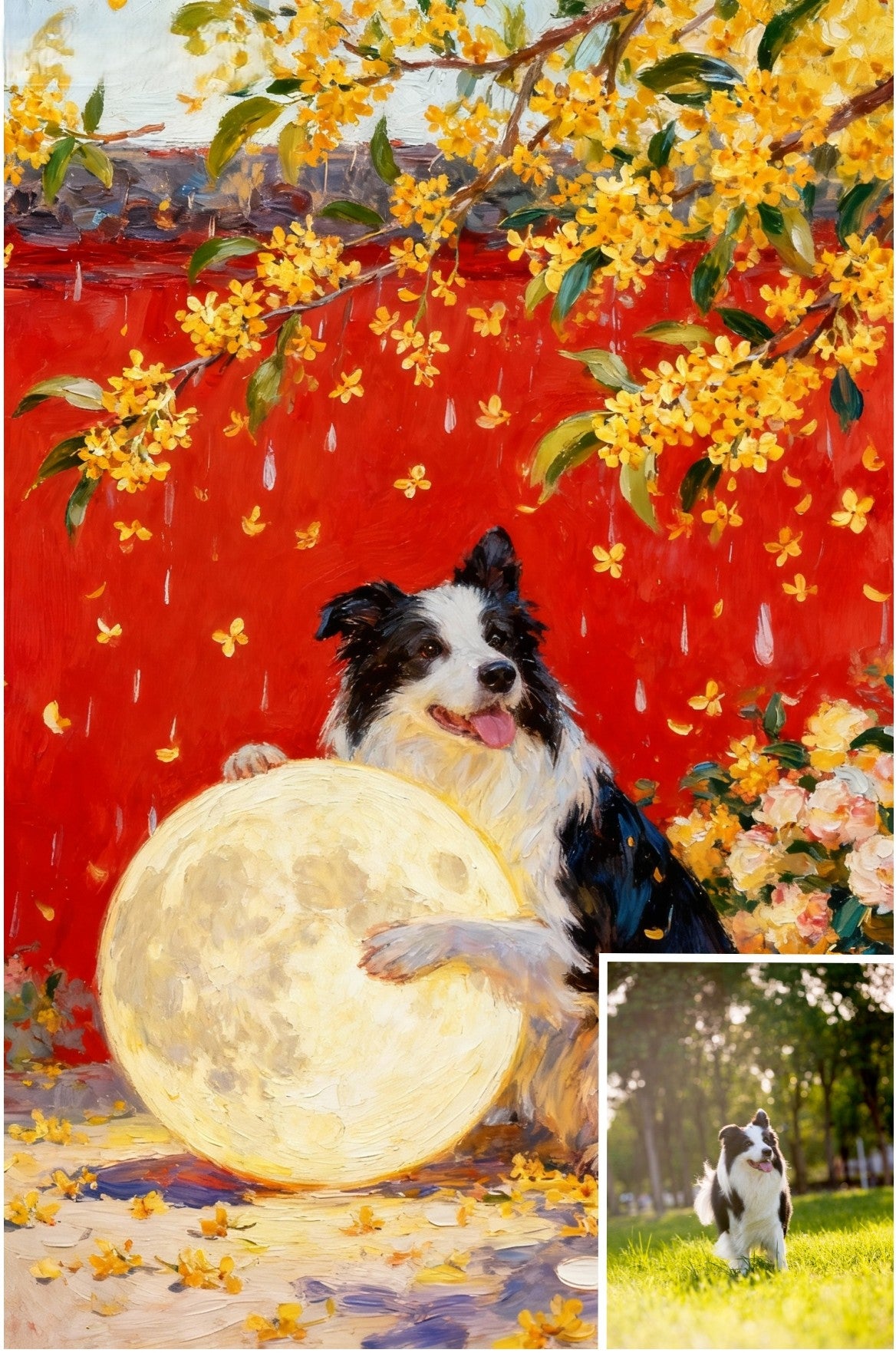 Custom Pet Portrait, Moonlit Osmanthus Bloom, Ethereal Art Gift