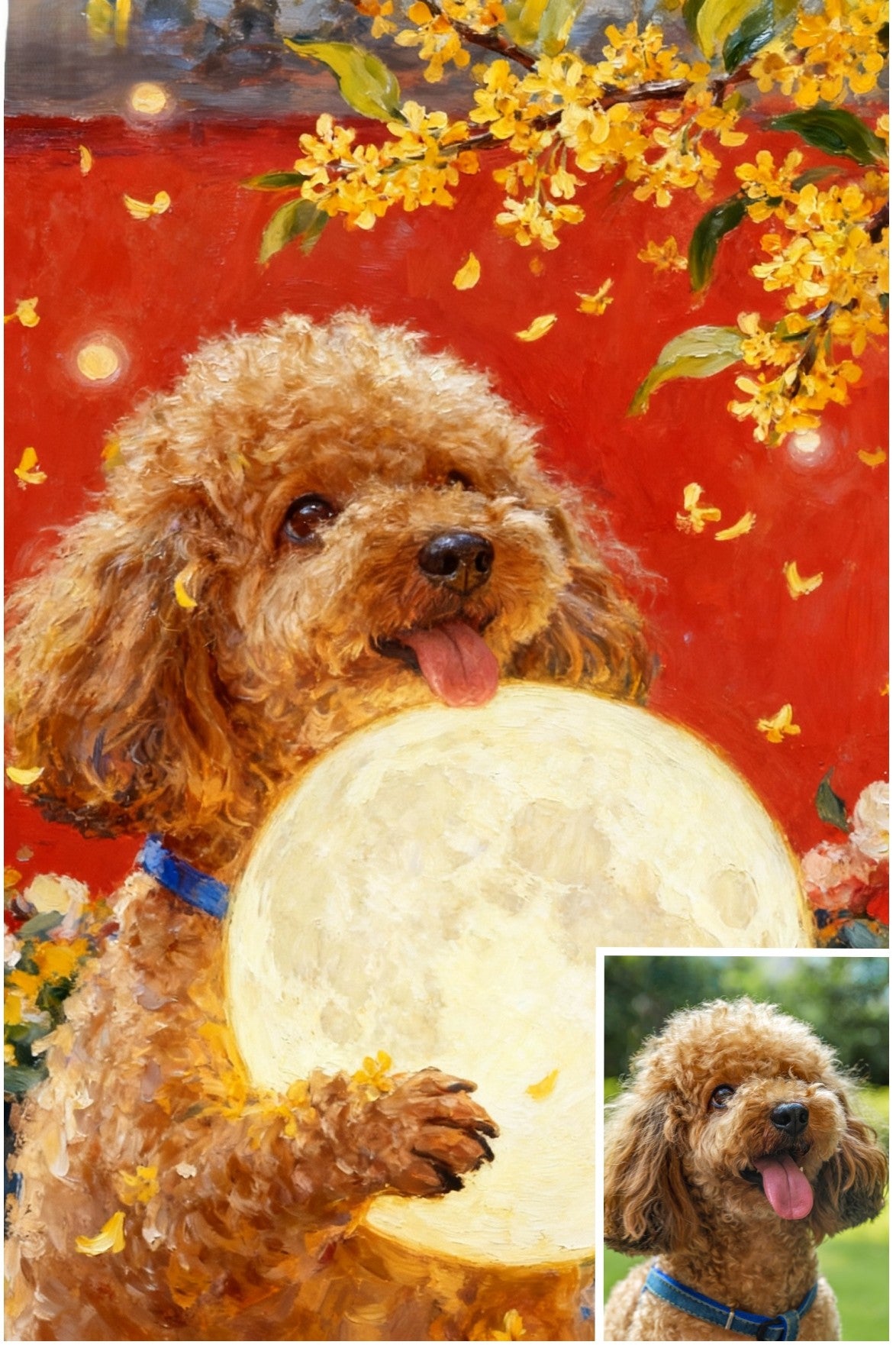 Custom Pet Portrait, Moonlit Osmanthus Bloom, Ethereal Art Gift