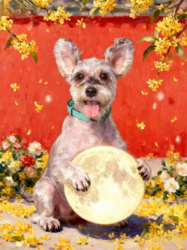 Custom Pet Portrait, Moonlit Osmanthus Bloom, Ethereal Art Gift