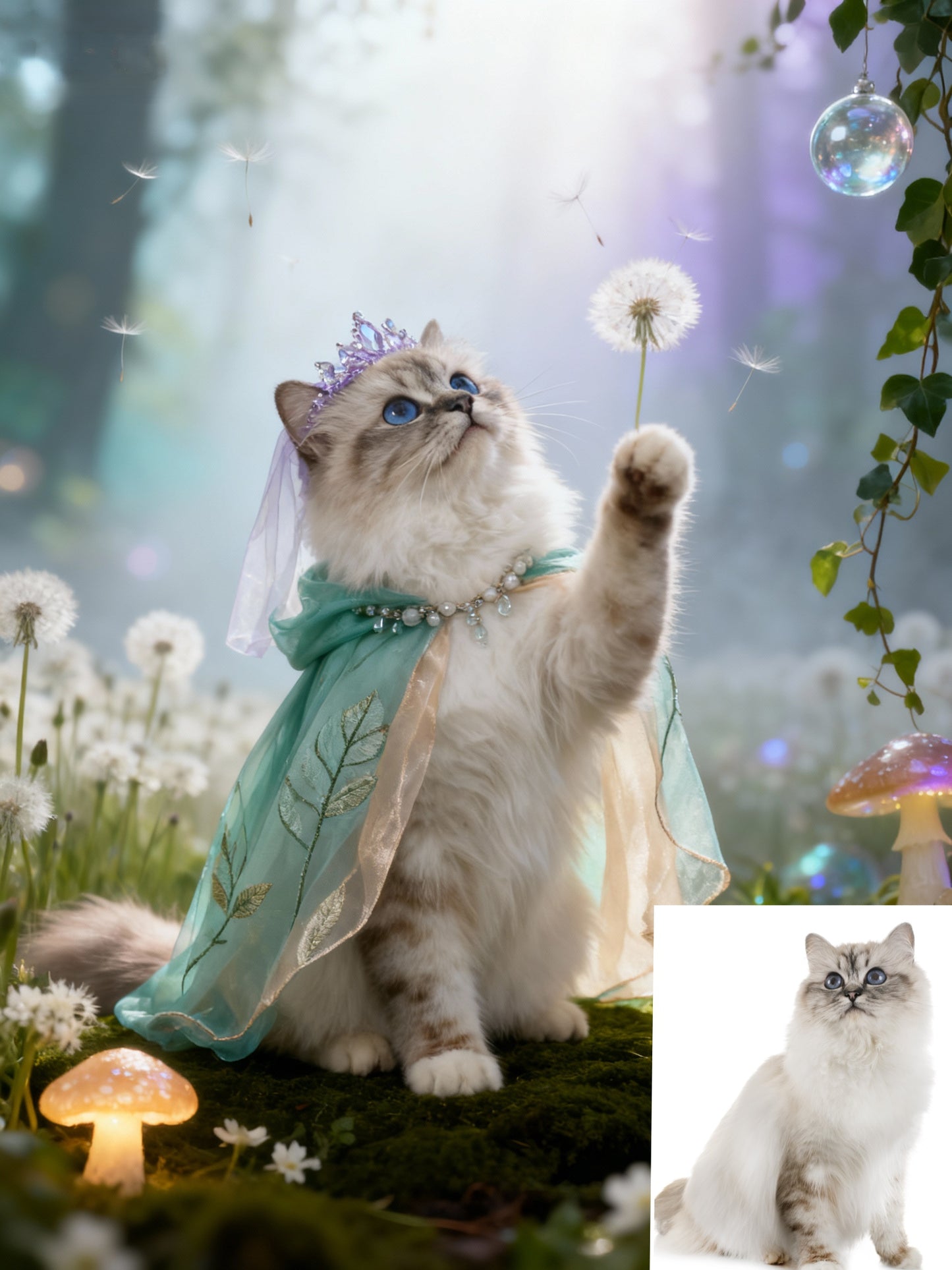 The Emerald Fairy Pet Portrait, Custom Magical Forest Art