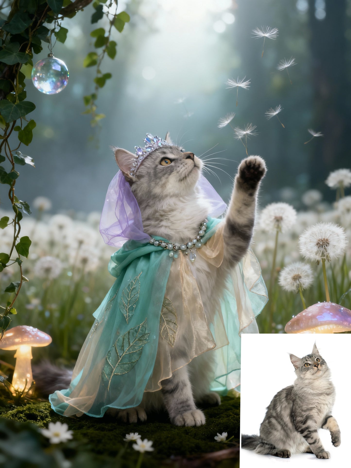 The Emerald Fairy Pet Portrait, Custom Magical Forest Art