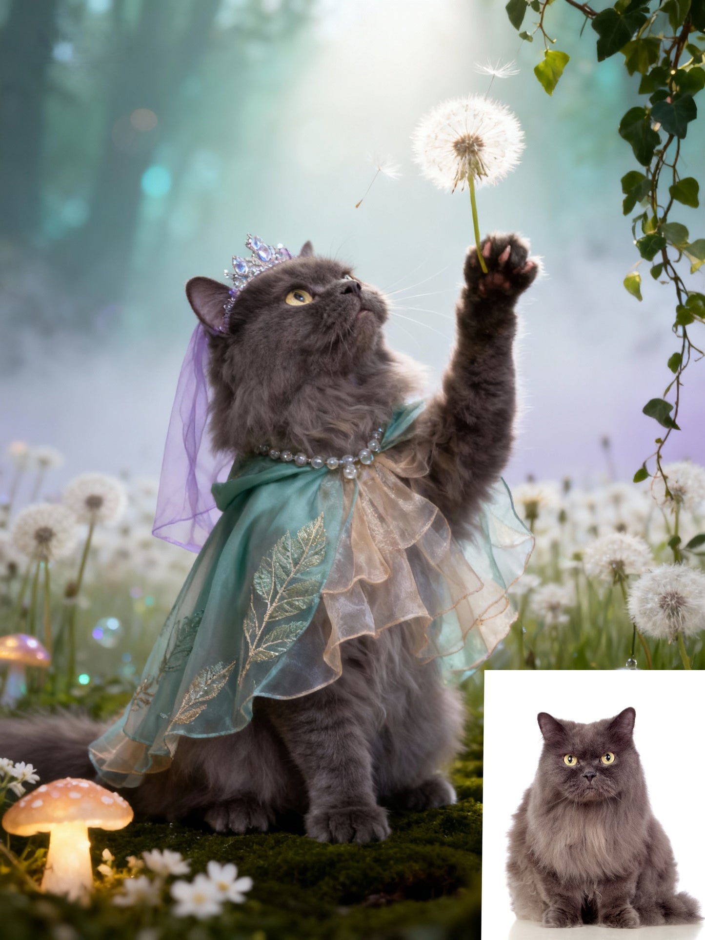 The Emerald Fairy Pet Portrait, Custom Magical Forest Art