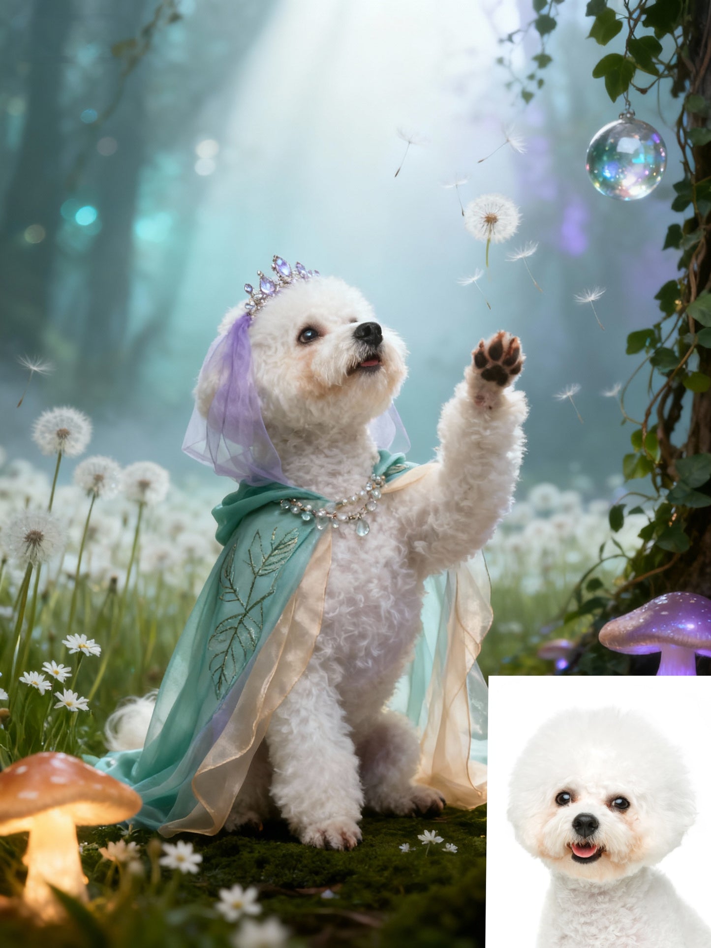 The Emerald Fairy Pet Portrait, Custom Magical Forest Art