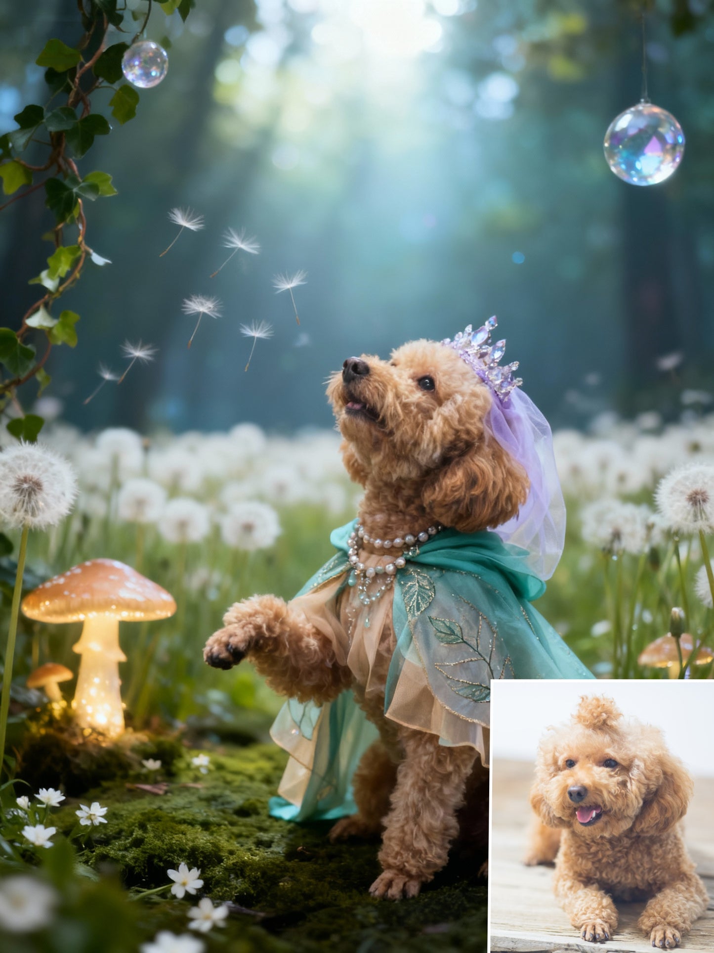 The Emerald Fairy Pet Portrait, Custom Magical Forest Art