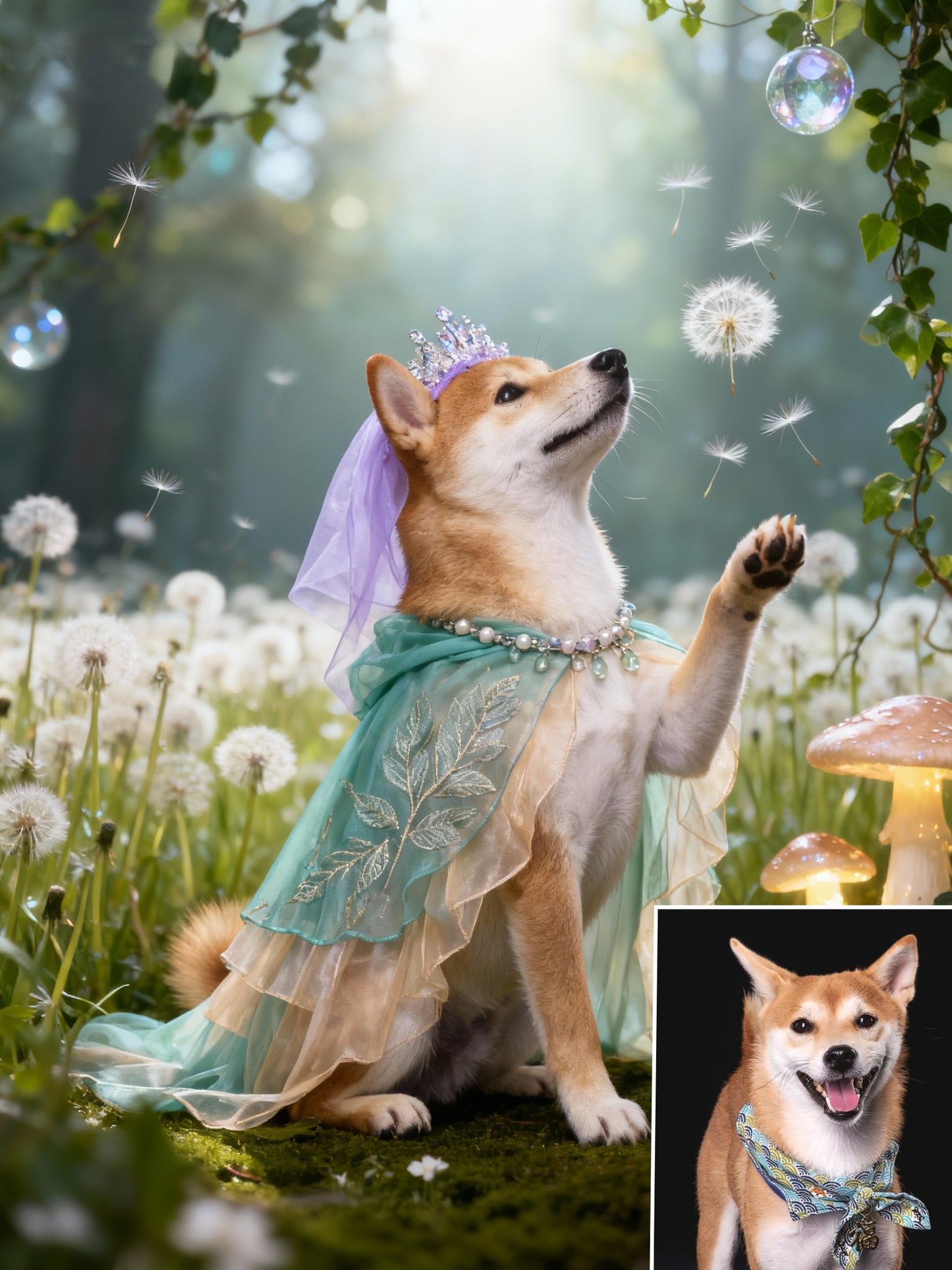 The Emerald Fairy Pet Portrait, Custom Magical Forest Art