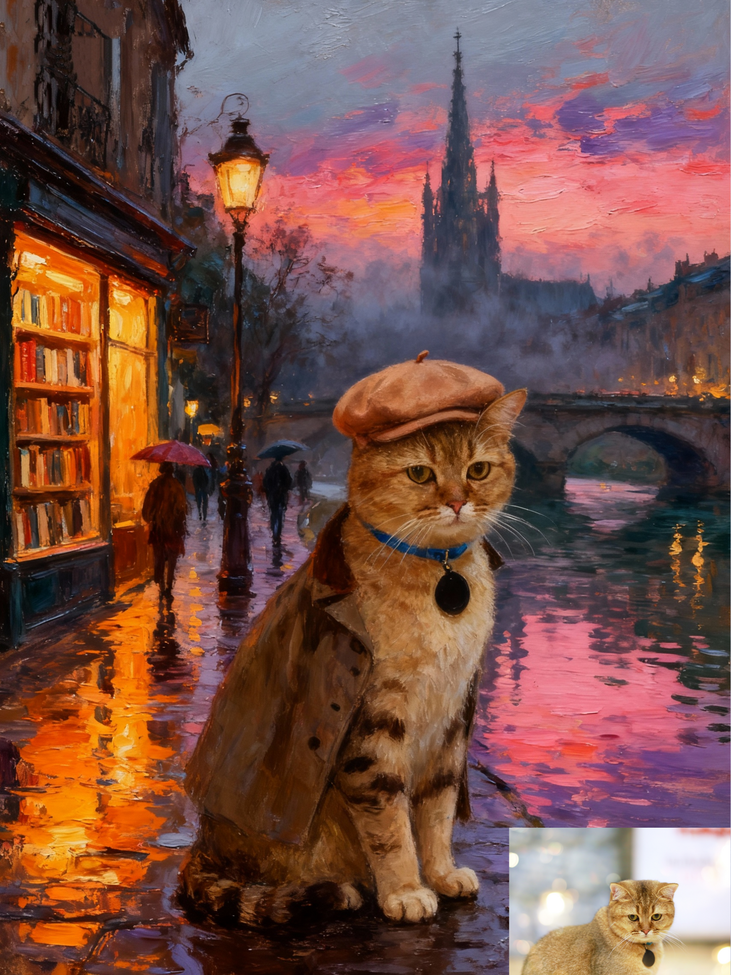 A Parisian Stroll Pet Portrait, Custom Romantic Art Gift