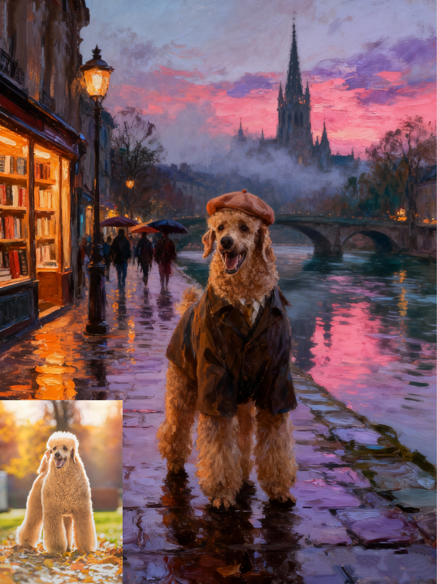A Parisian Stroll Pet Portrait, Custom Romantic Art Gift