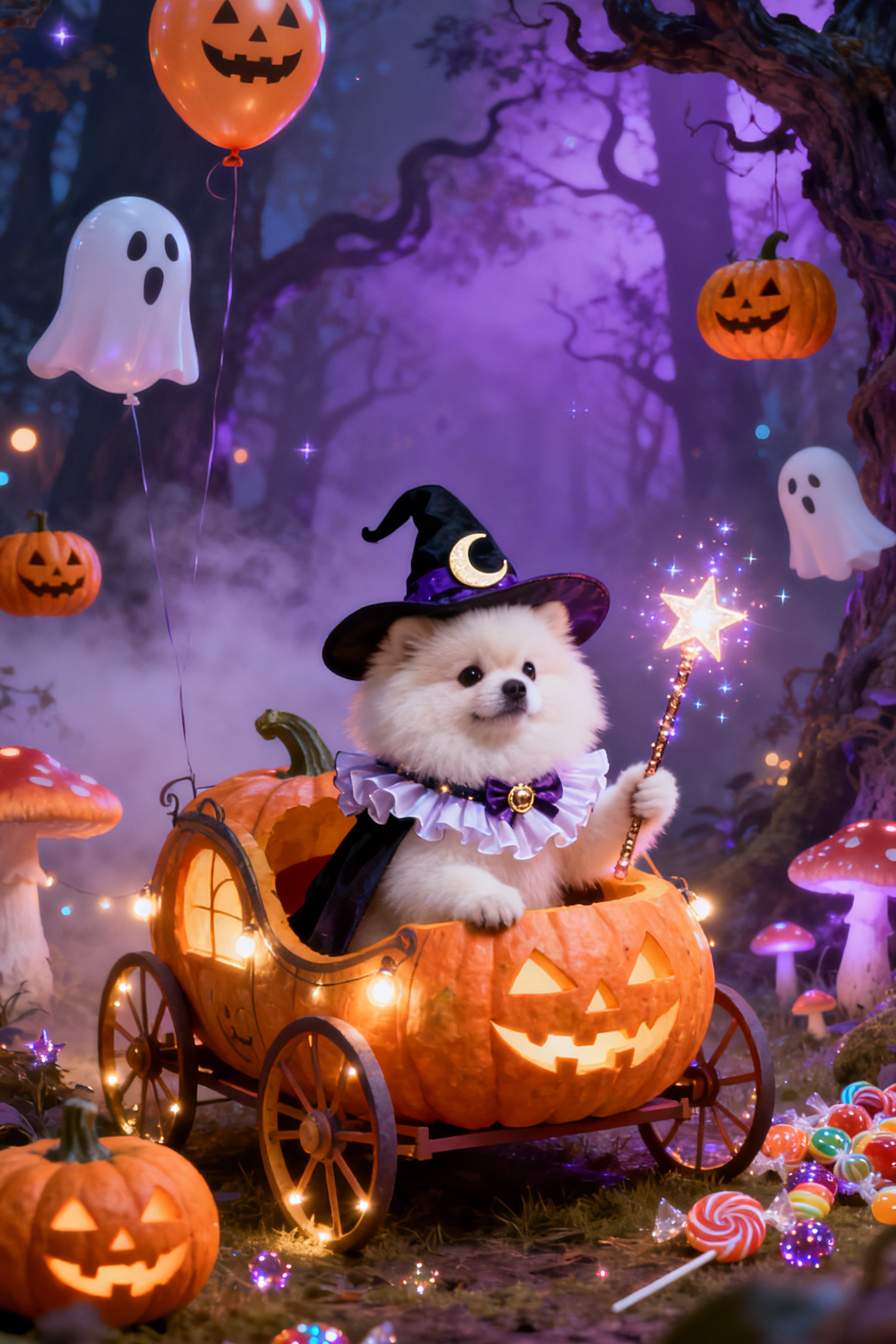 The Little Sorcerer Pet Portrait, Custom Magical Halloween Art