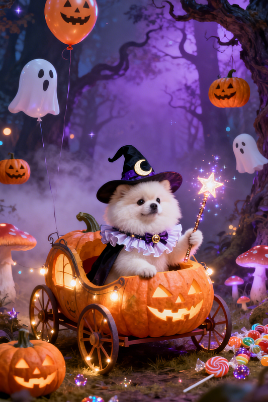 The Little Sorcerer Pet Portrait, Custom Magical Halloween Art