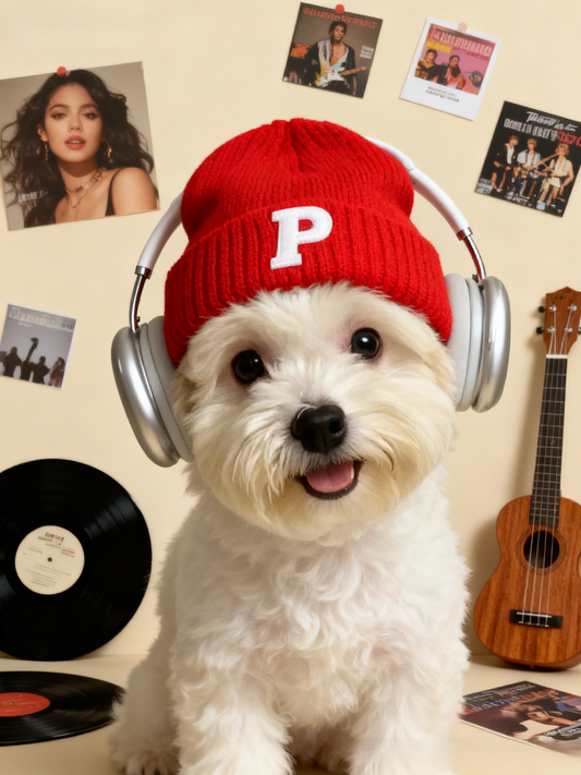 The Vibe Master Custom Pet Portrait, Hip-Hop Pet with Beanie & Headphones