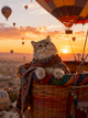 The Sky Wanderer Custom Pet Portrait, Air Balloon Adventure Art in Golden Hour Scenery