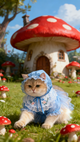 Wonderland Explorer Pet Portrait | Custom Fairy Tale Mushroom Forest Art | Blue Lace Dress & Bonnet