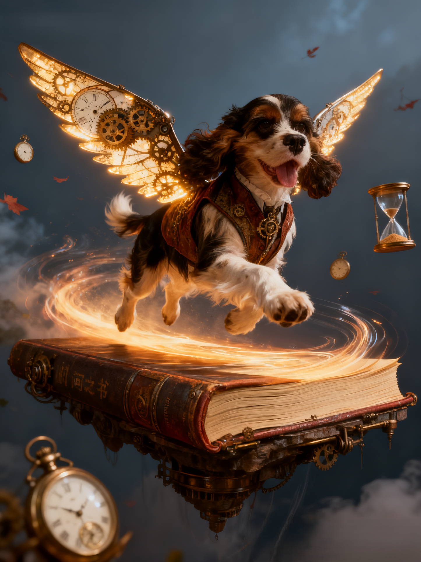 The Aetherwing Chronographer Custom Pet Portrait | Steampunk Pet Art with Gear Wings | Time Traveler Fantasy Decor
