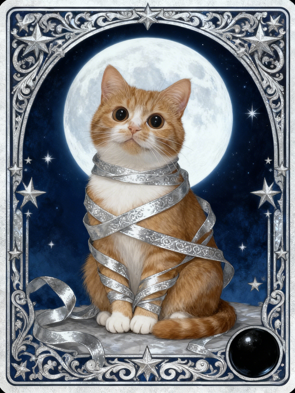 The Star Guardian Pet Portrait | Custom Tarot Card Style Art | Lunar Messenger & Silver Filigree Frame
