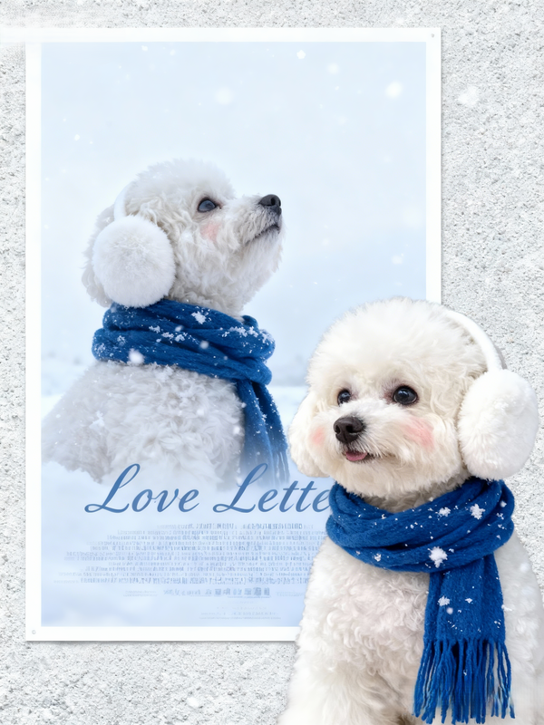 Winter Love Letter Pet Portrait, Custom Cozy Art Gift
