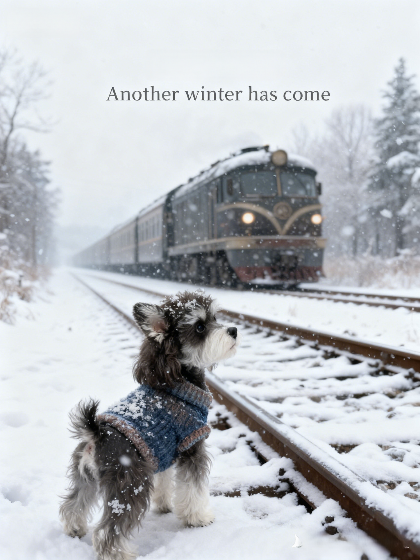 The Polar Express Pet Portrait | Custom Winter Train Adventure Art | Cozy Sweater on Snowy Tracks Canvas