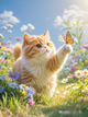 The Spring Leap Pet Portrait | Custom Dynamic Wide-Angle Flower Field Art | Chasing Butterflies