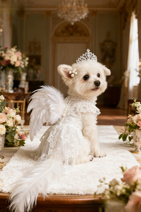 The Royal Angel Custom Pet Portrait, Wedding Pet with Crown & Wings