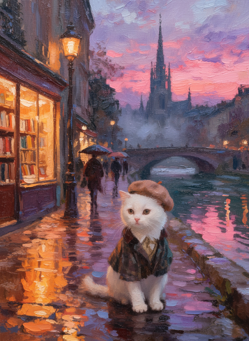 The Parisian Dreamer on a Rainy Street
