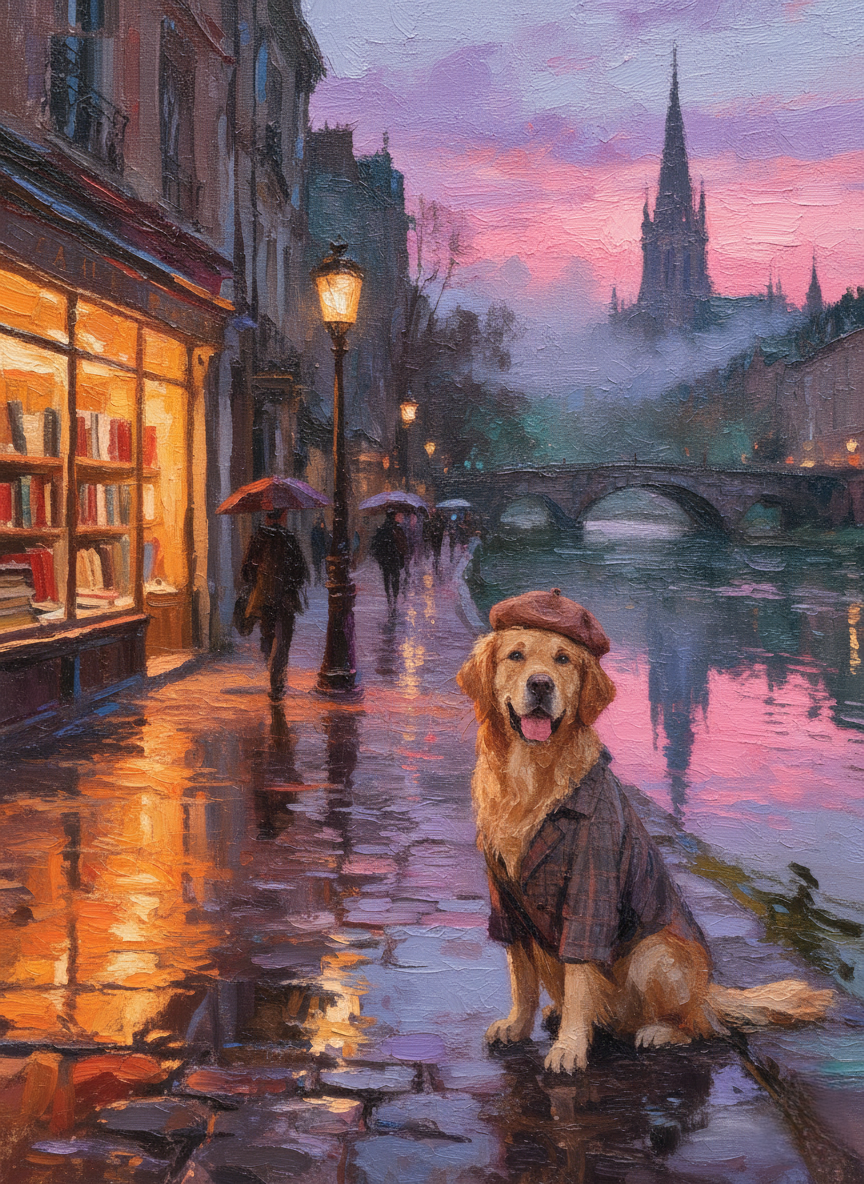 The Parisian Dreamer on a Rainy Street