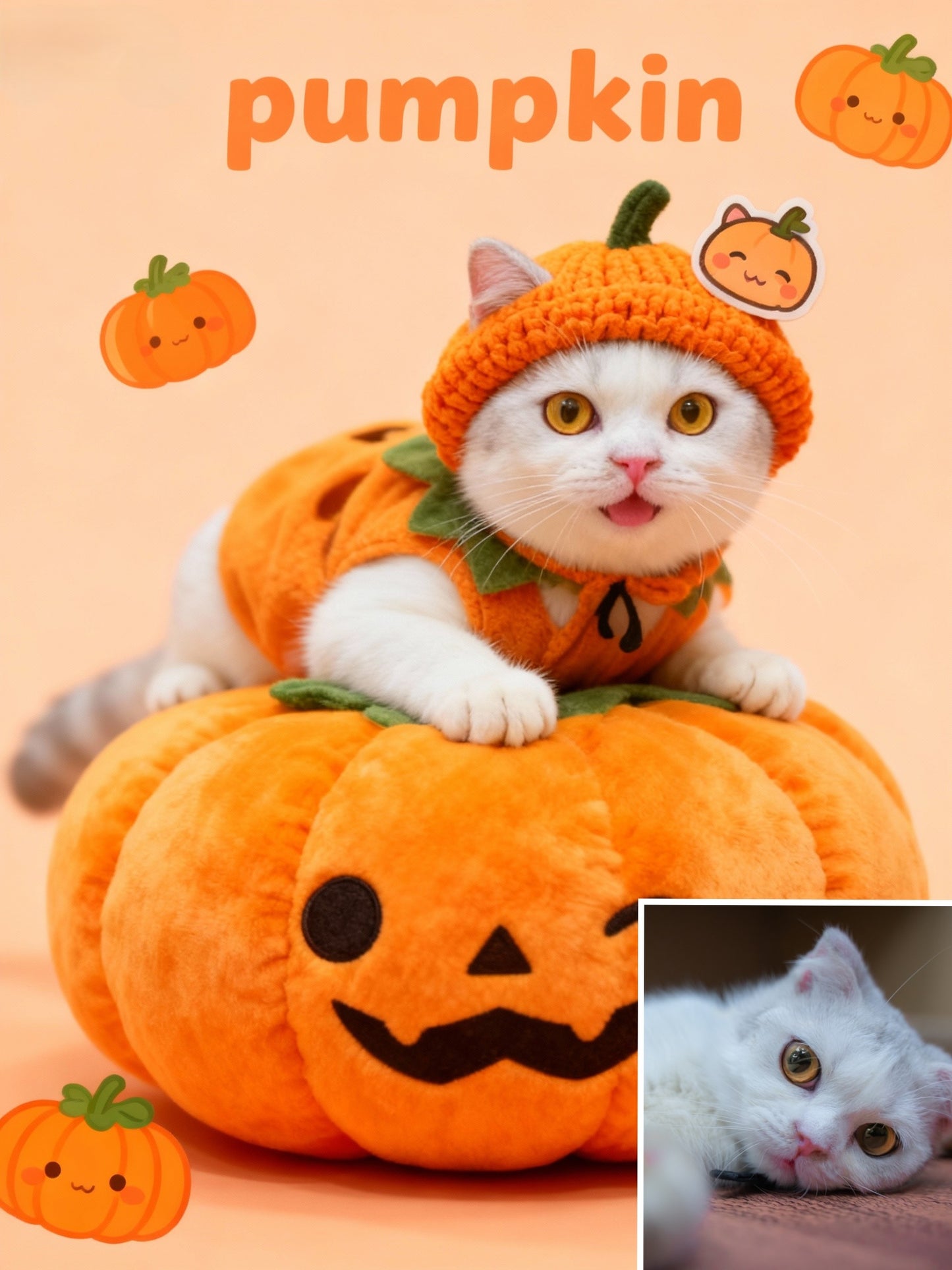 The Cutest Pumpkin Pet Portrait, Custom Halloween Art Gift