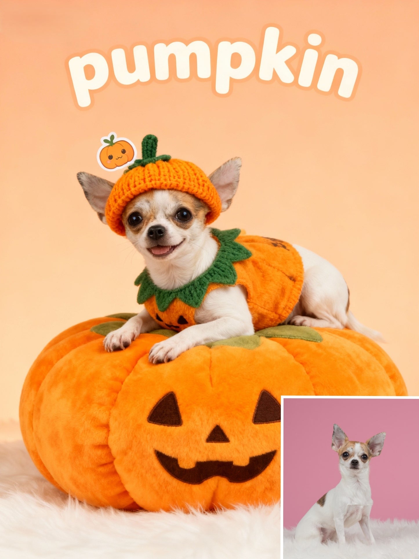 The Cutest Pumpkin Pet Portrait, Custom Halloween Art Gift
