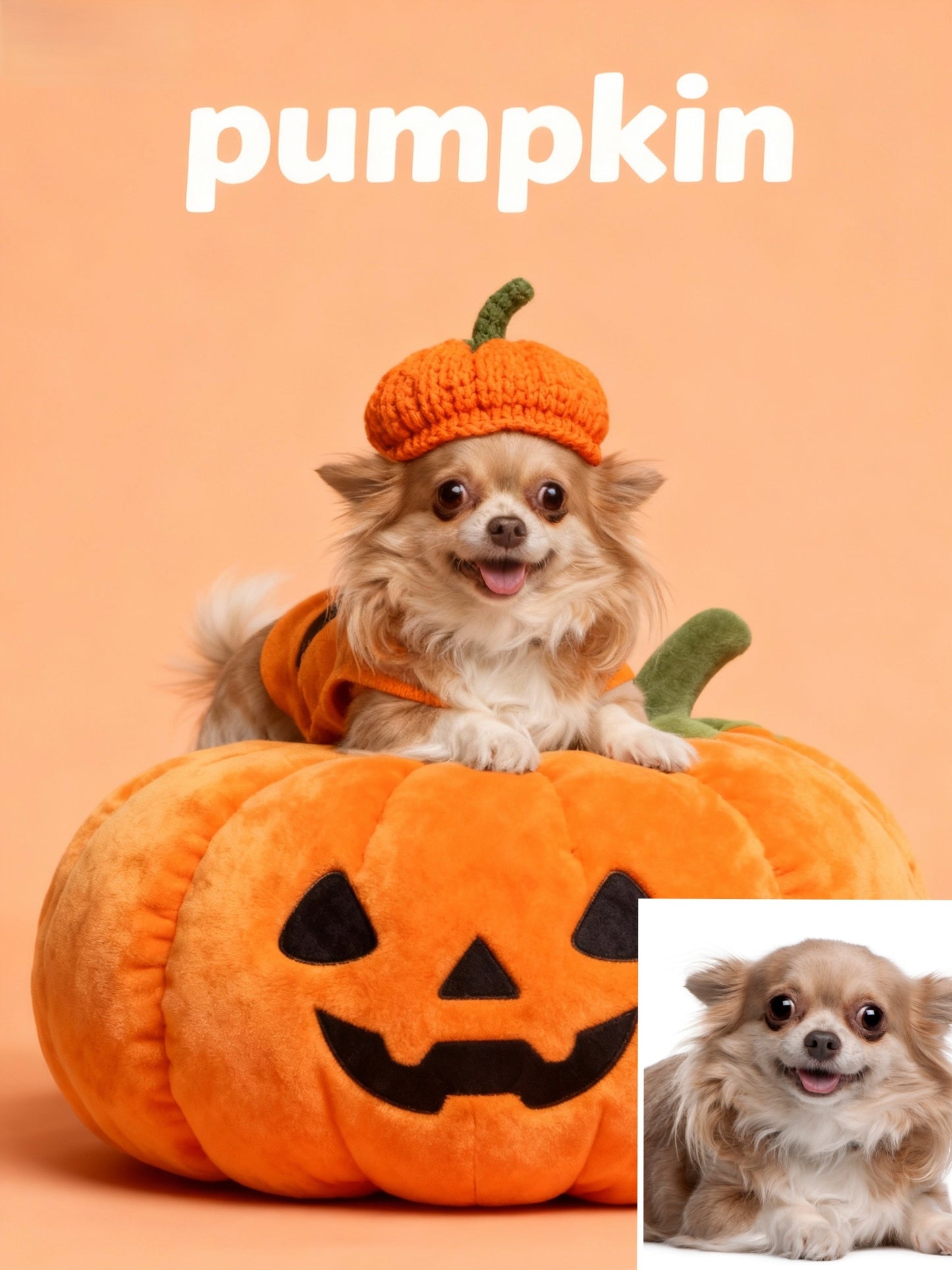 The Cutest Pumpkin Pet Portrait, Custom Halloween Art Gift