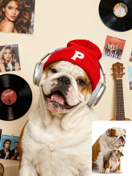 The Vibe Master Custom Pet Portrait, Hip-Hop Pet with Beanie & Headphones