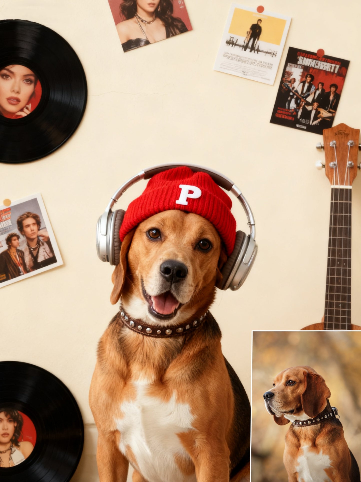 The Vibe Master Custom Pet Portrait, Hip-Hop Pet with Beanie & Headphones