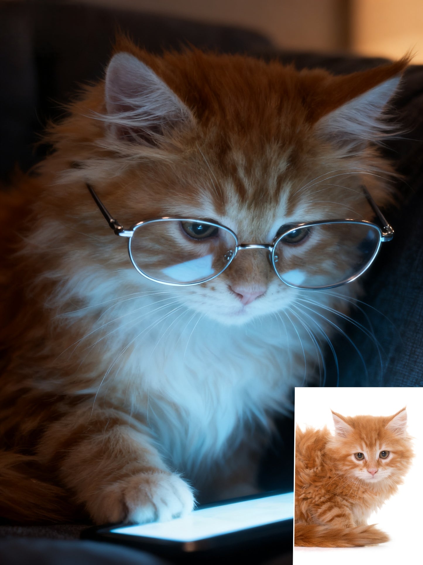 The Digital Scholar Custom Pet Portrait, Intellectual Pet with Glasses & Screen Glow