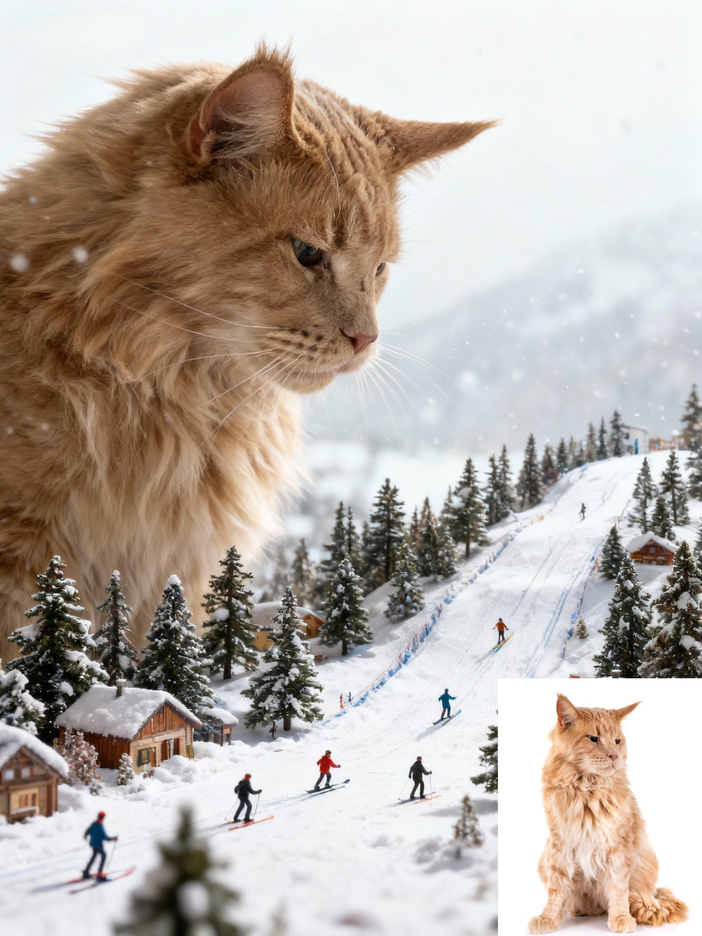 The Colossal Ski Adventure Pet Portrait | Custom Pet Gentle Giant Art | Epic Miniature Winter Fantasy Canvas
