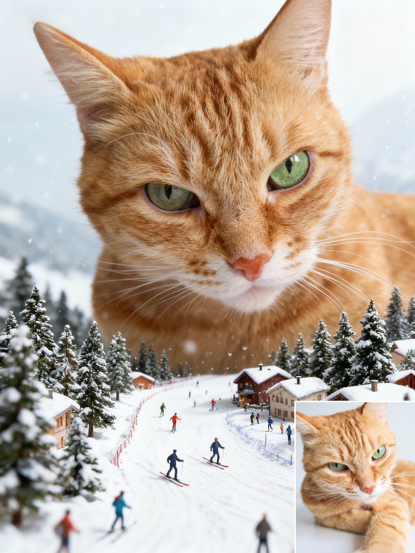 The Colossal Ski Adventure Pet Portrait | Custom Pet Gentle Giant Art | Epic Miniature Winter Fantasy Canvas