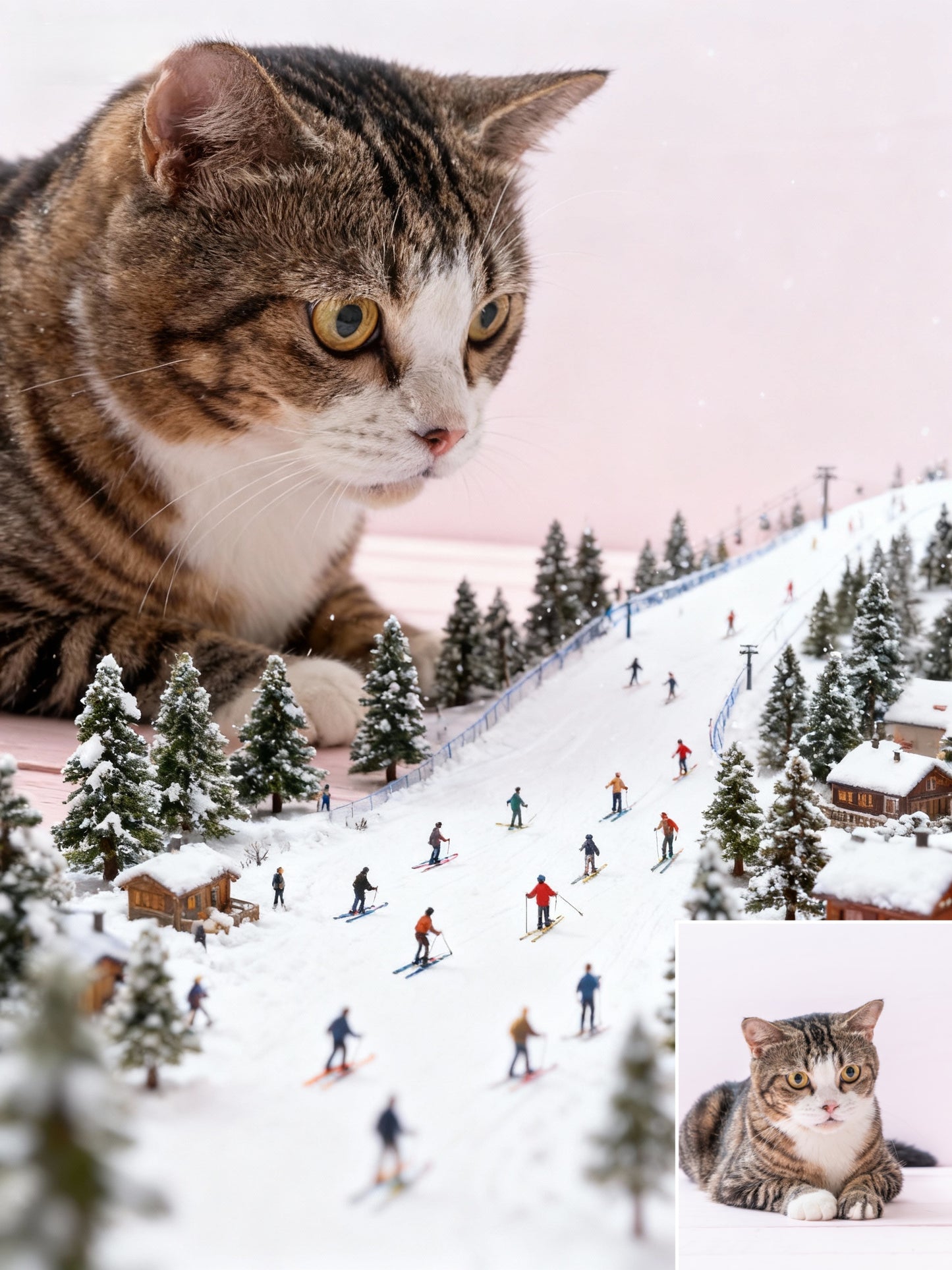 The Colossal Ski Adventure Pet Portrait | Custom Pet Gentle Giant Art | Epic Miniature Winter Fantasy Canvas