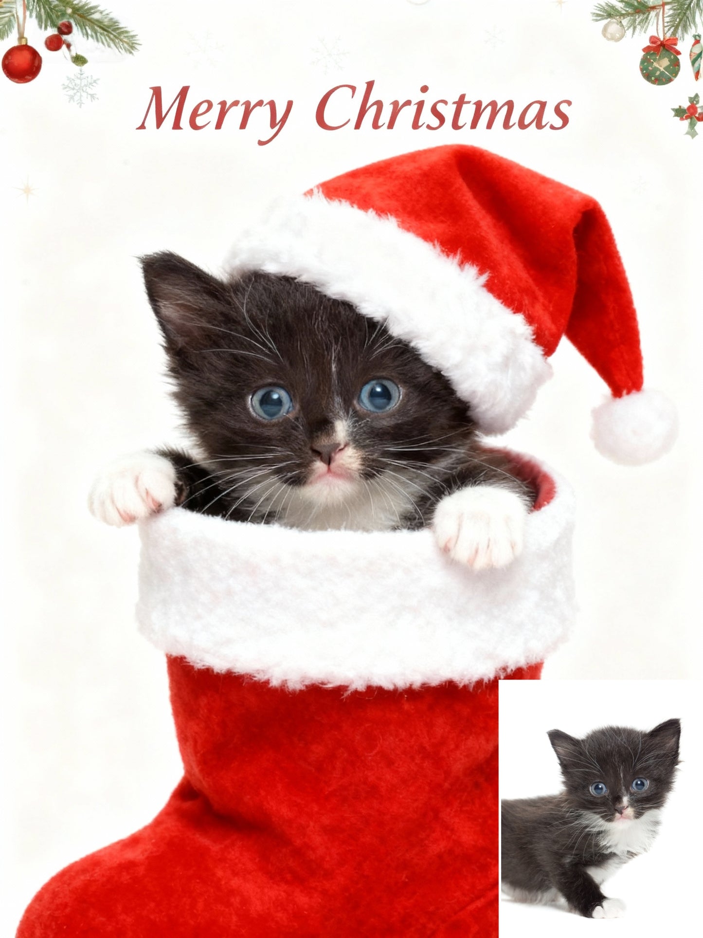 Holiday Stocking Surprise Pet Portrait | Custom Pet in Santa Hat & Stocking Art | Festive Christmas Gift