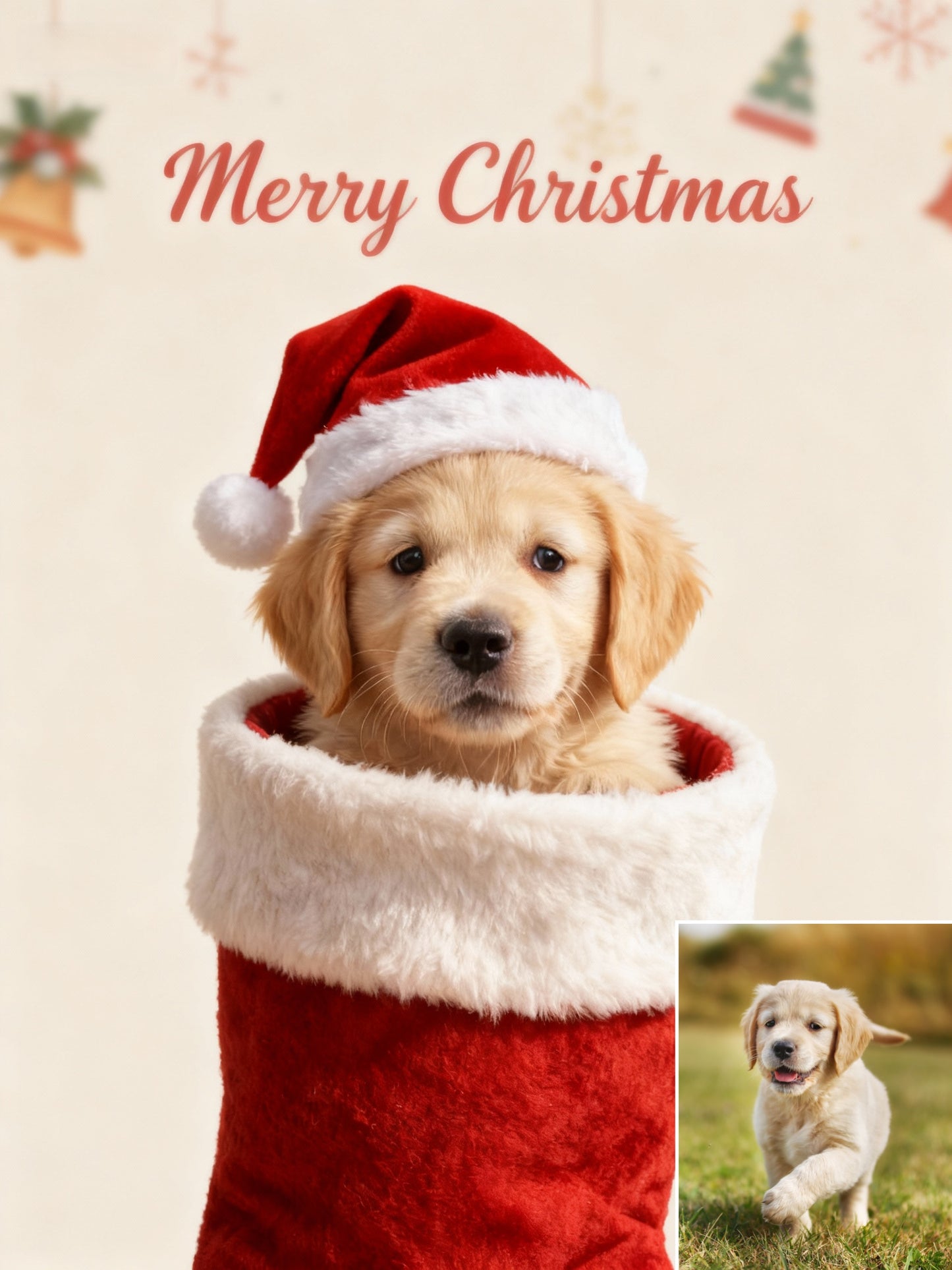 Holiday Stocking Surprise Pet Portrait | Custom Pet in Santa Hat & Stocking Art | Festive Christmas Gift