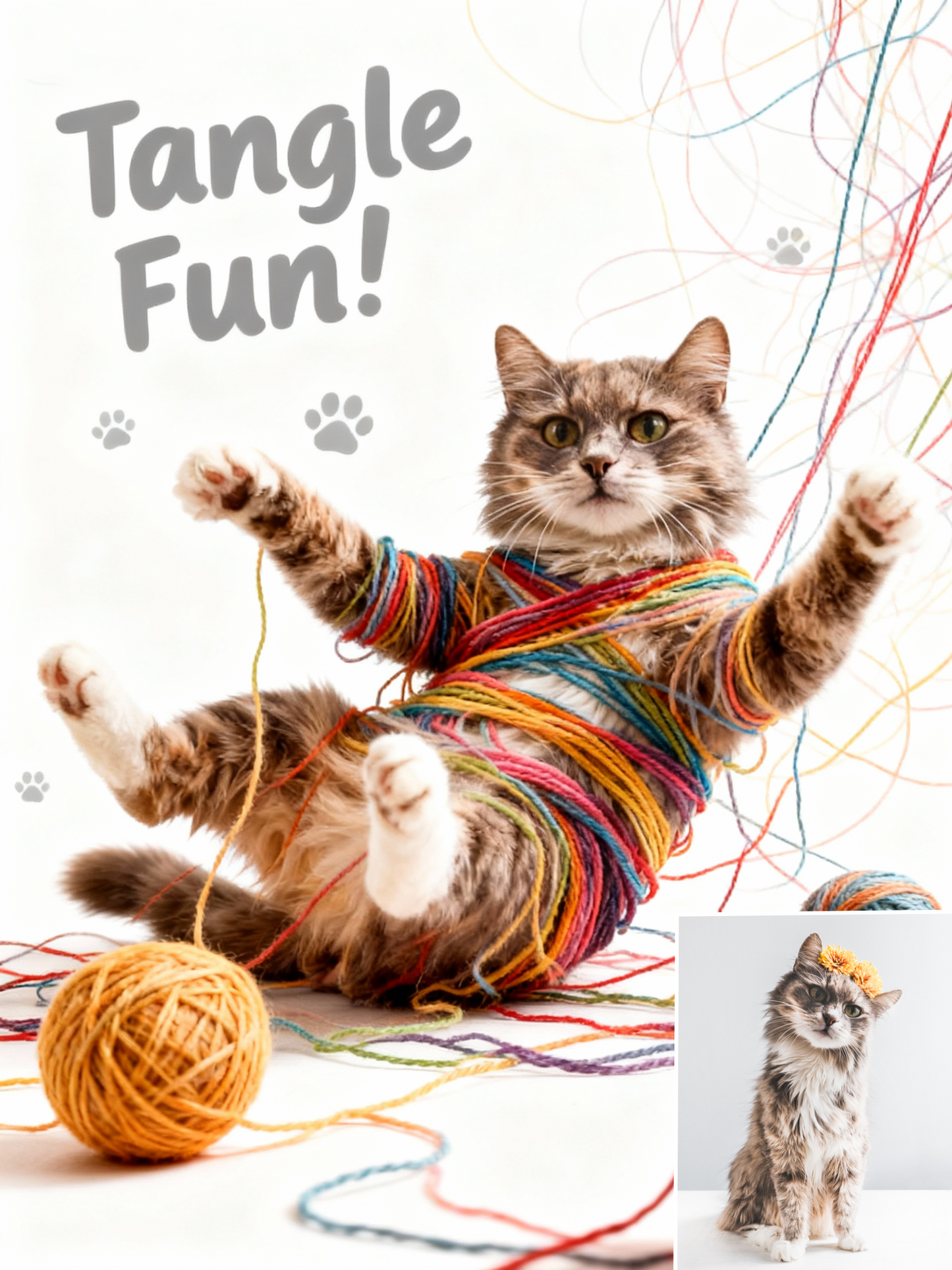 Tangle Fun! Custom Pet Portrait, Funny Yarn Mess Art for Cat & Dog Lovers