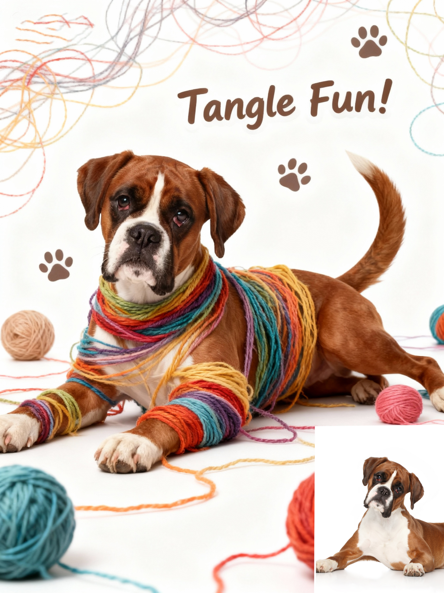 Tangle Fun! Custom Pet Portrait, Funny Yarn Mess Art for Cat & Dog Lovers