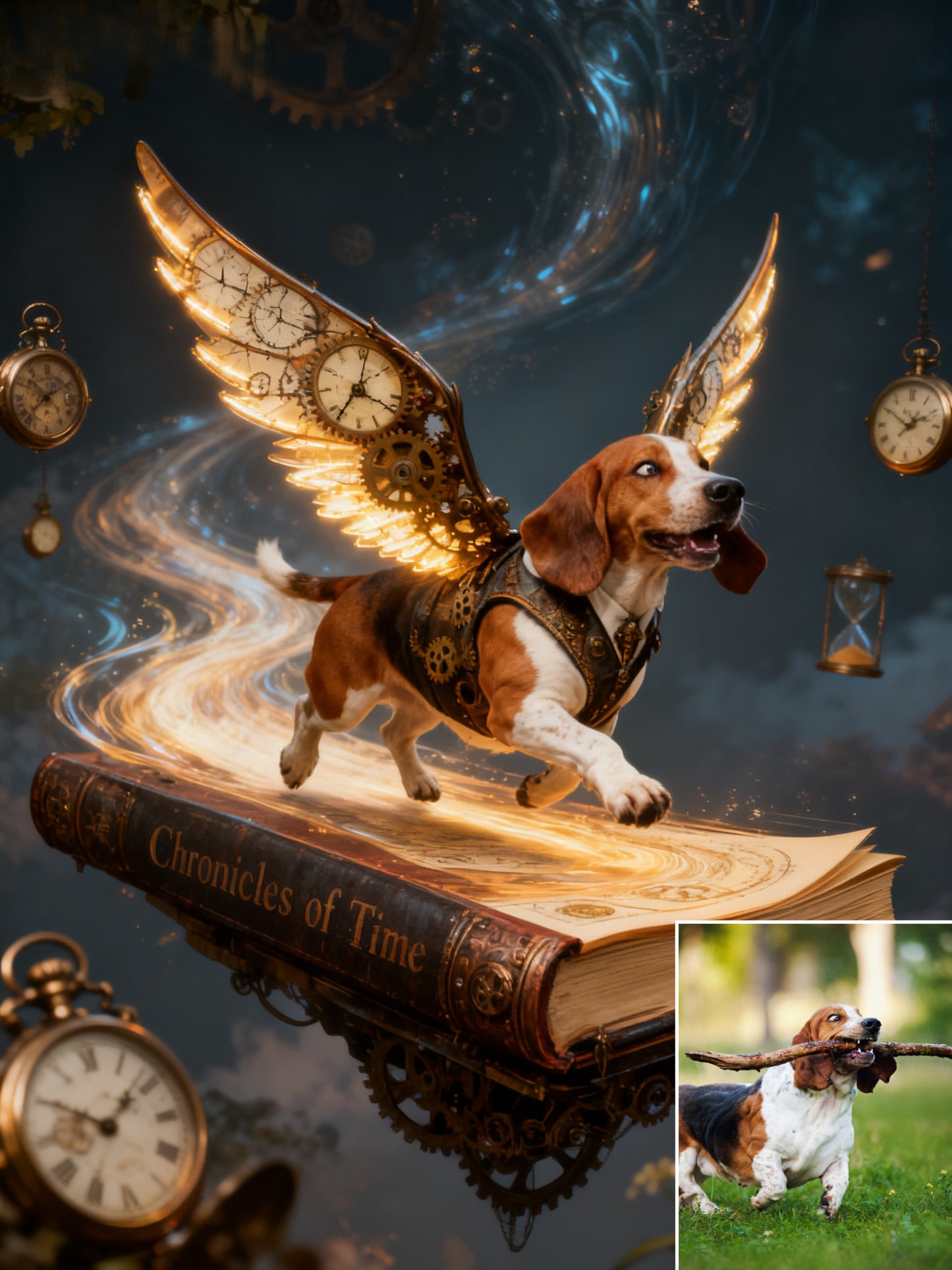 The Aetherwing Chronographer Custom Pet Portrait | Steampunk Pet Art with Gear Wings | Time Traveler Fantasy Decor